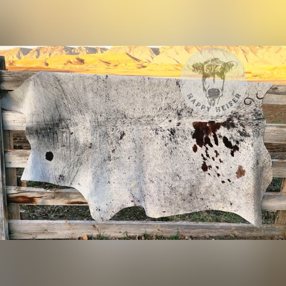 Stunning Brazilian Gray, Black and Brown Splatter Cowhide Rug